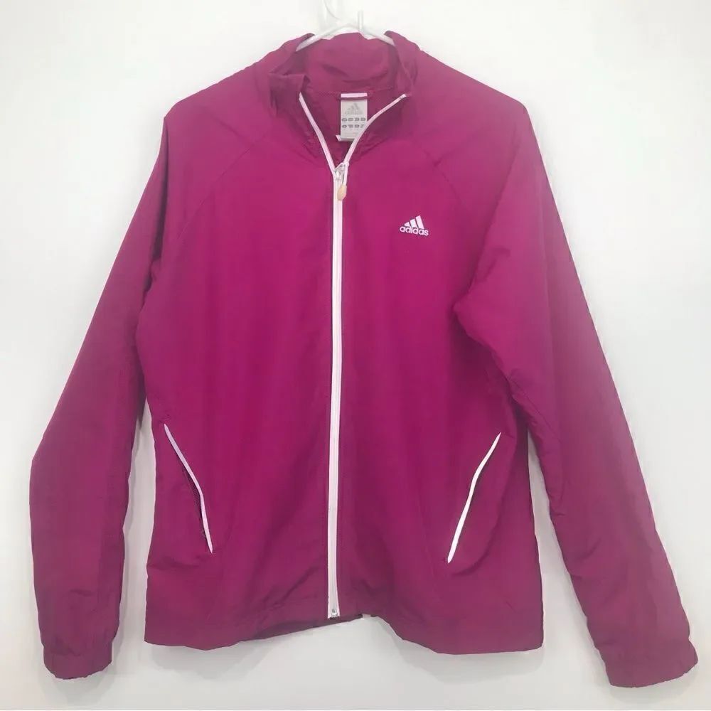 Adidas Magenta Pink White Stripe Vented Zip Up Track Jacket